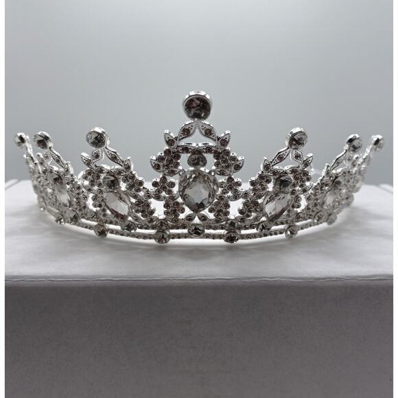 Silver Tiara Crown with Clear Glass Stones Princess Pageant Prom - Picture 3 of 5